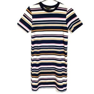 Atmosphere Striped Short Sleeve Bodycon Mini Dress Blue White Pink Yellow 2